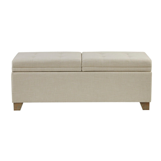 Soft Close Storage Bench Upholstered - Natural Fabric