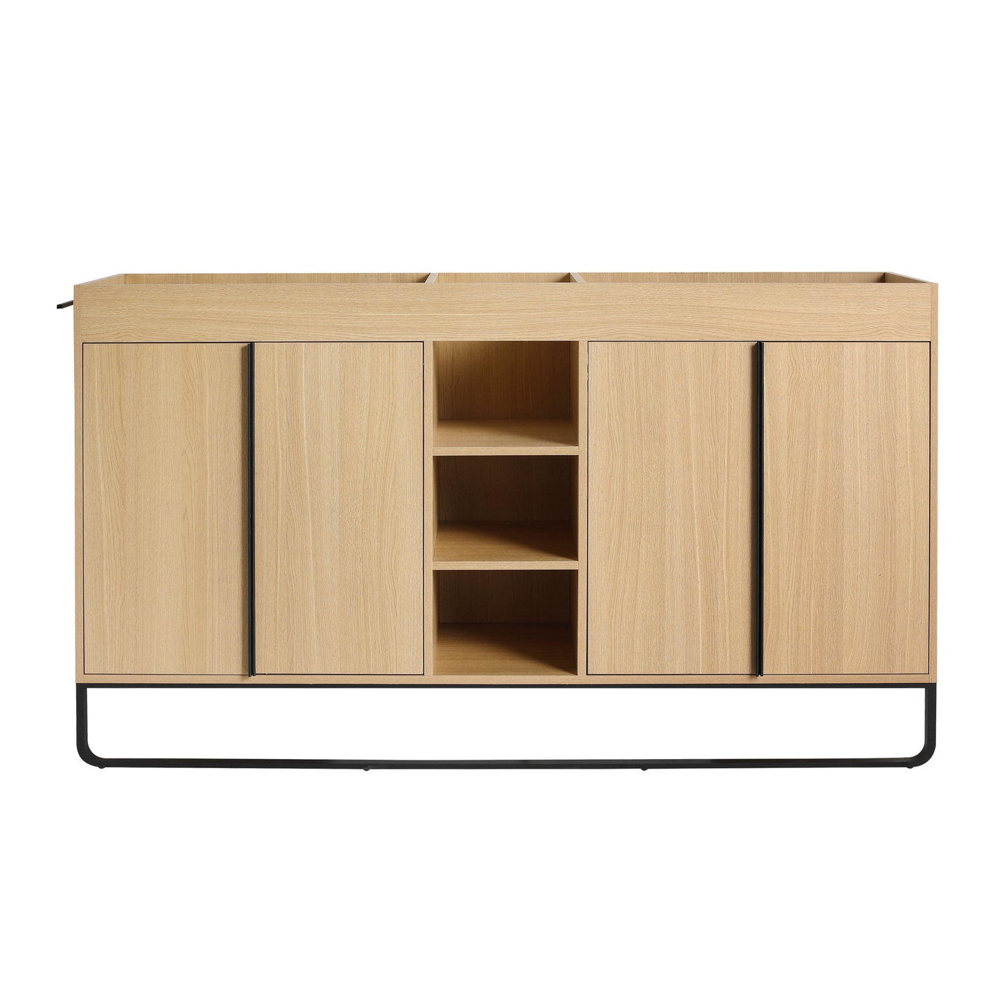 58" Freestanding Bathroom Cabinet With 4 Soft Close Doors & 3 Open Racks (Vanity Only, No Sink) - Oak