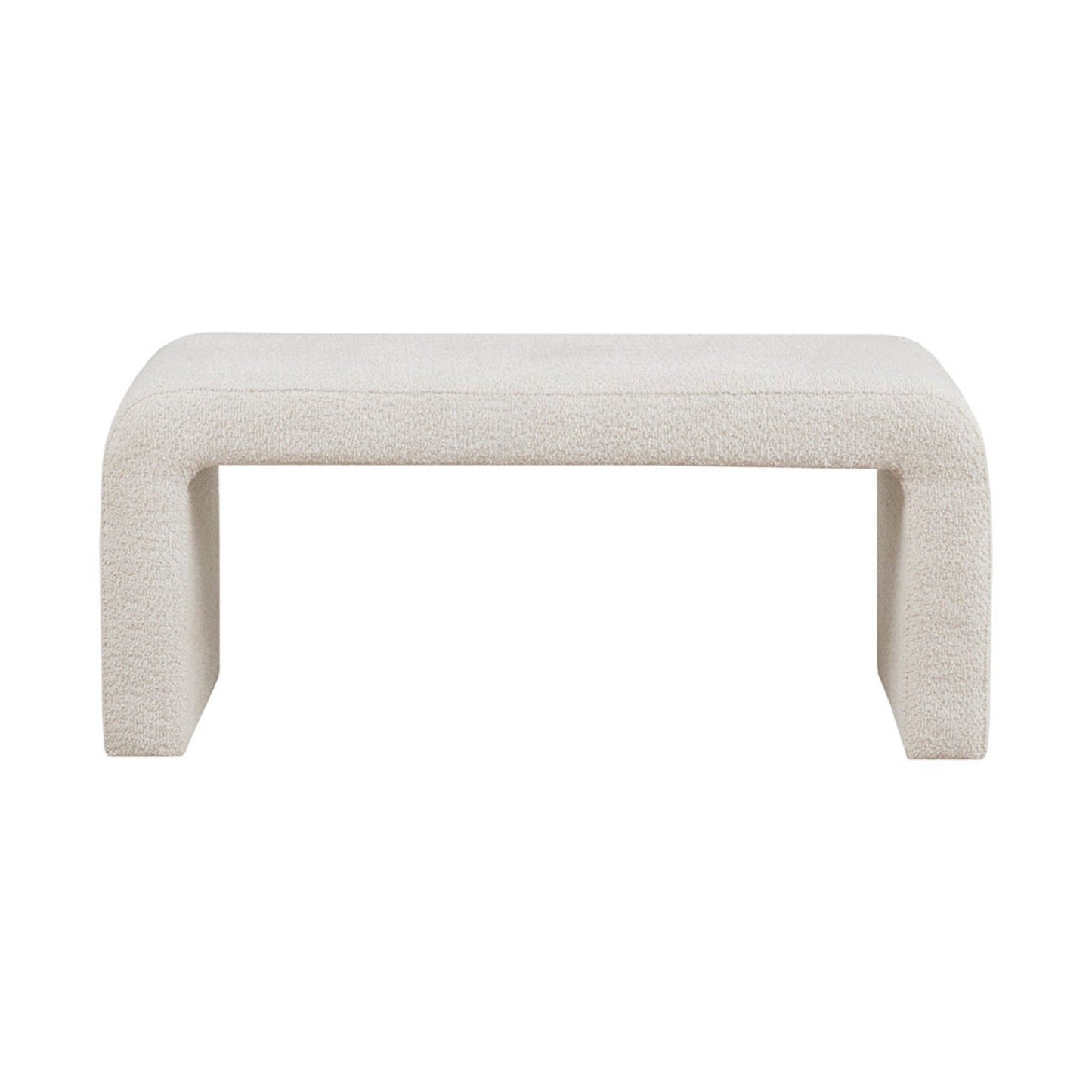 Modern Boucle Waterfall Bench Cream Upholstered Solid Wood Frame