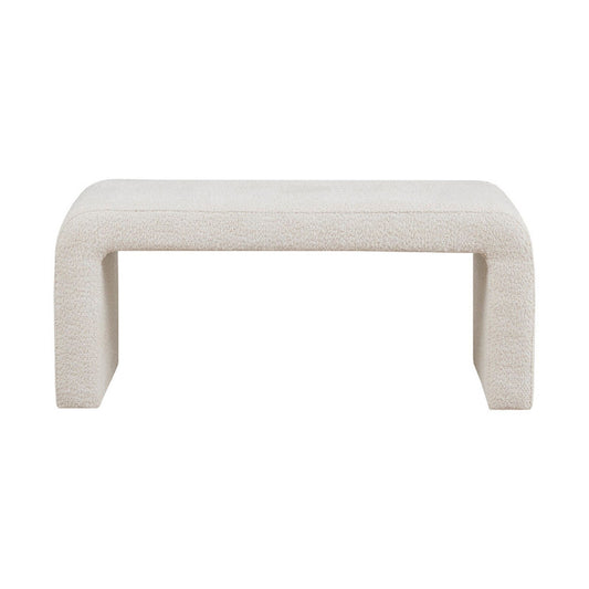 Modern Boucle Waterfall Bench Cream Upholstered Solid Wood Frame
