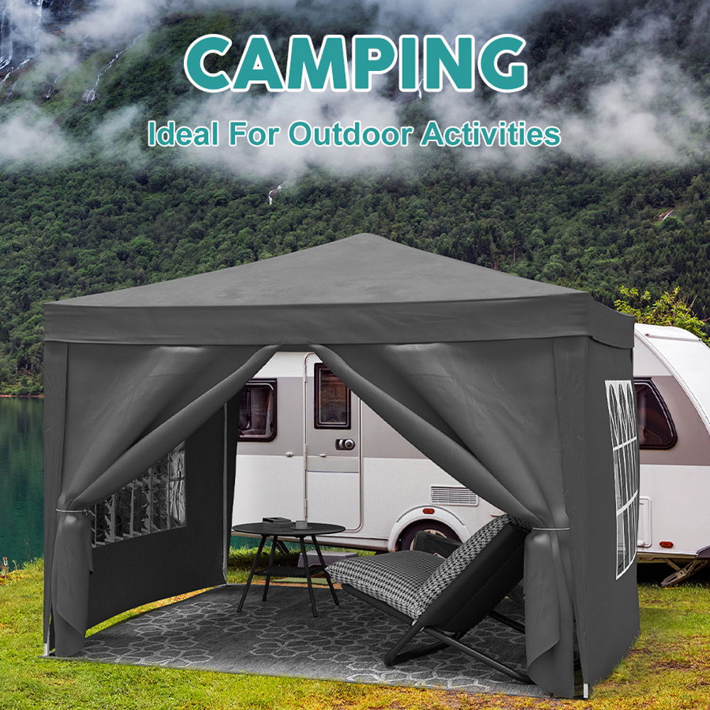 10'X10' Folding Canopy With 4 Removable Sidewalls Outdoor Event Shelter UPF 50+ Gazebo Portable Tents For Parties Beach Camping Wedding Ez Pop Up Canopy 4 Pieces Weight Bag + Carry Bag