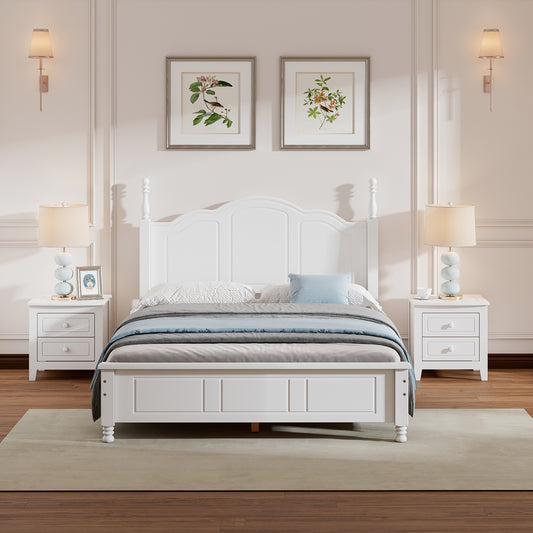 3-Pieces Bedroom Sets,Full Size Wood Platform Bed and Two Nightstands-White