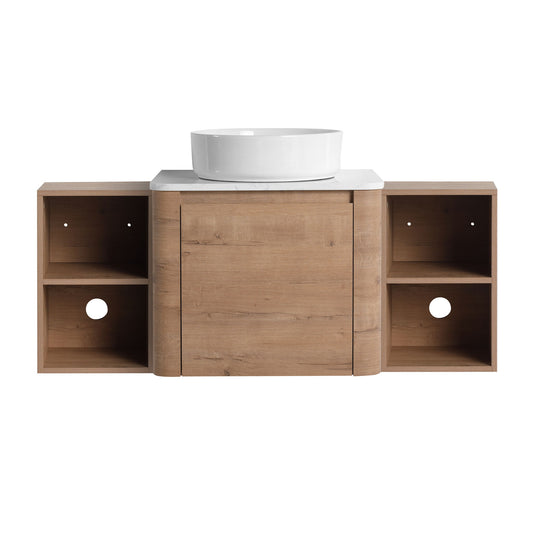 Wall Mounted Bathroom Vanity With Art Sink, 2 Storage Shelves, Soft Close Door
