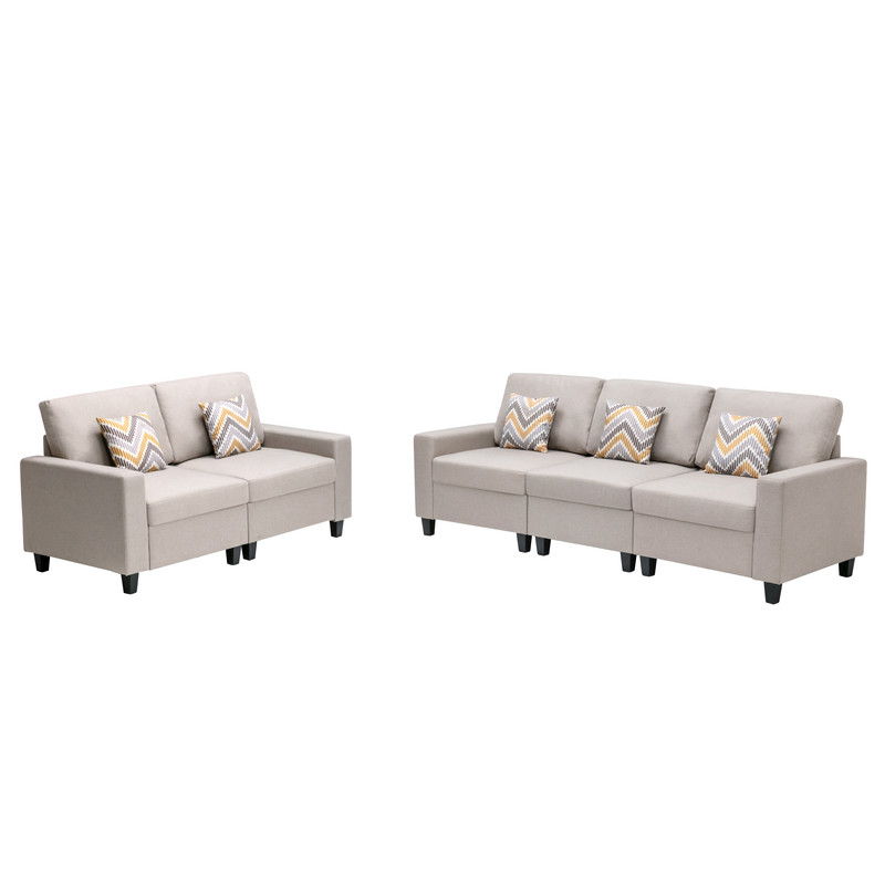 Nolan - Linen Fabric Sofa And Loveseat Living Room With Pillows And Interchangeable Legs