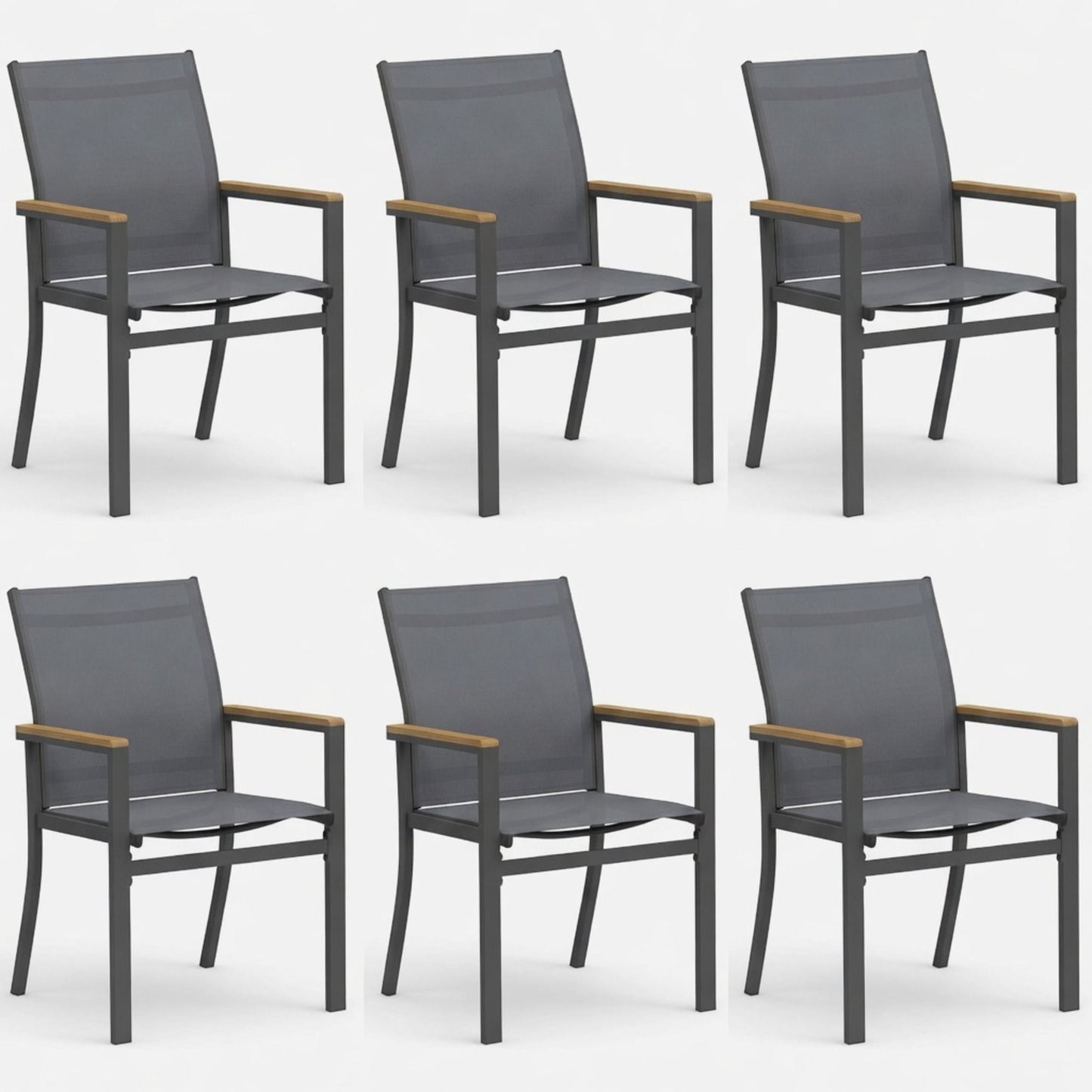 Outdoor Patio Chairs, Ergonomic (Set of 6) - Gray