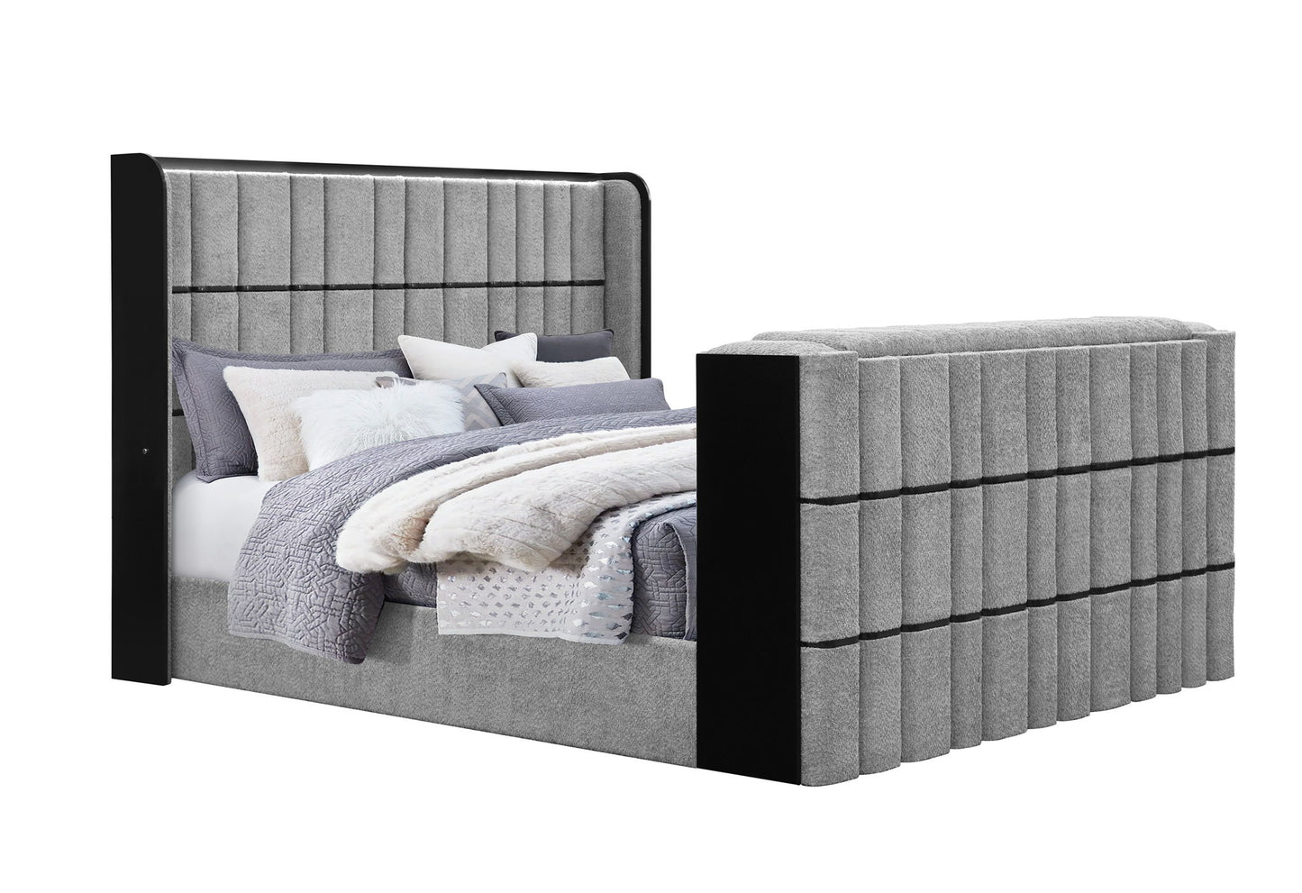 Isabella - King Bed Headboard With LED - Gray