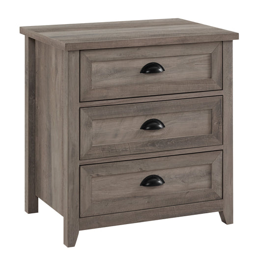 Transitional Farmhouse Framed 3 Drawer Nighstand With Cup Handles