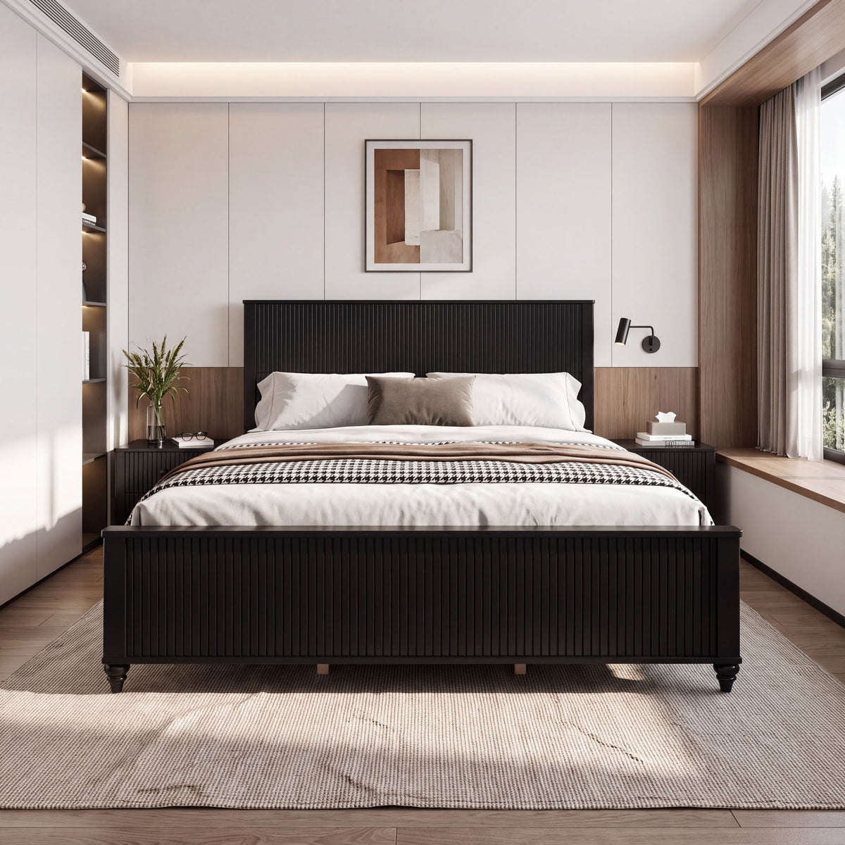 Fluted Platform Bed Frame, No Box Spring Needed