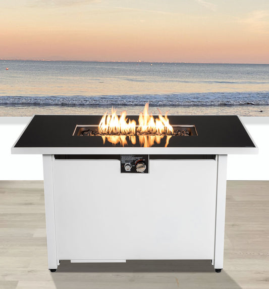 Outdoor Fire Pit Table With Lid - White / Black