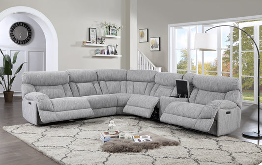 Steve Silver Park City - 5 Seat Power Reclining Sectional - Pearl Silver