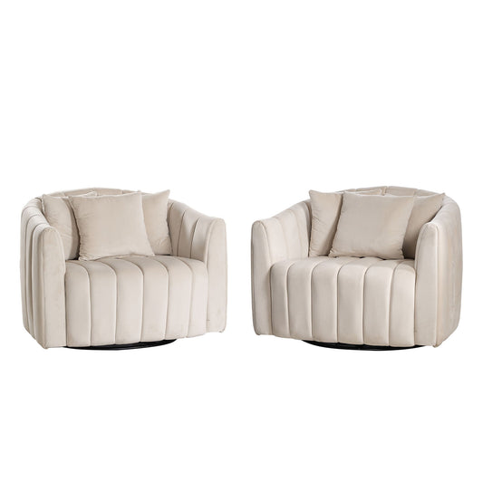 Upholstered Oversized 360° Swivel Accent Barrel Chair And Half Cozy Sofa With 3 Pillows