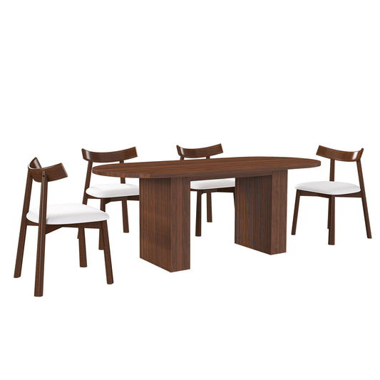 Oval Dining Table Set For 6 With 4 Chairs - Walnut