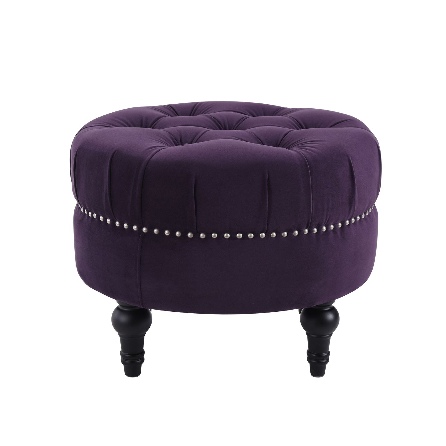 Dawn - Tufted Round Ottoman Nailhead Accents - Purple