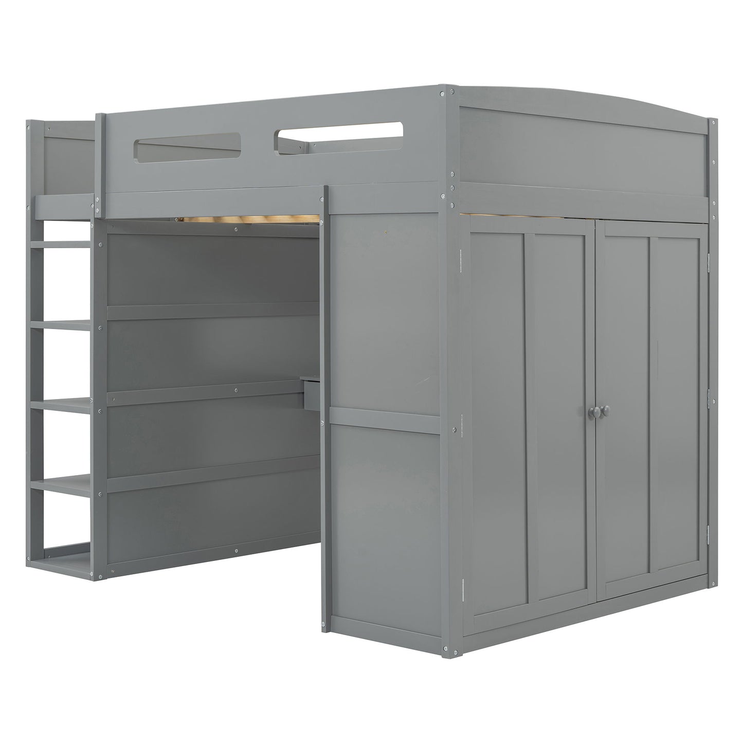 Loft Bed With Desk, Wardrobes, 4 Drawers And 4 Shelves