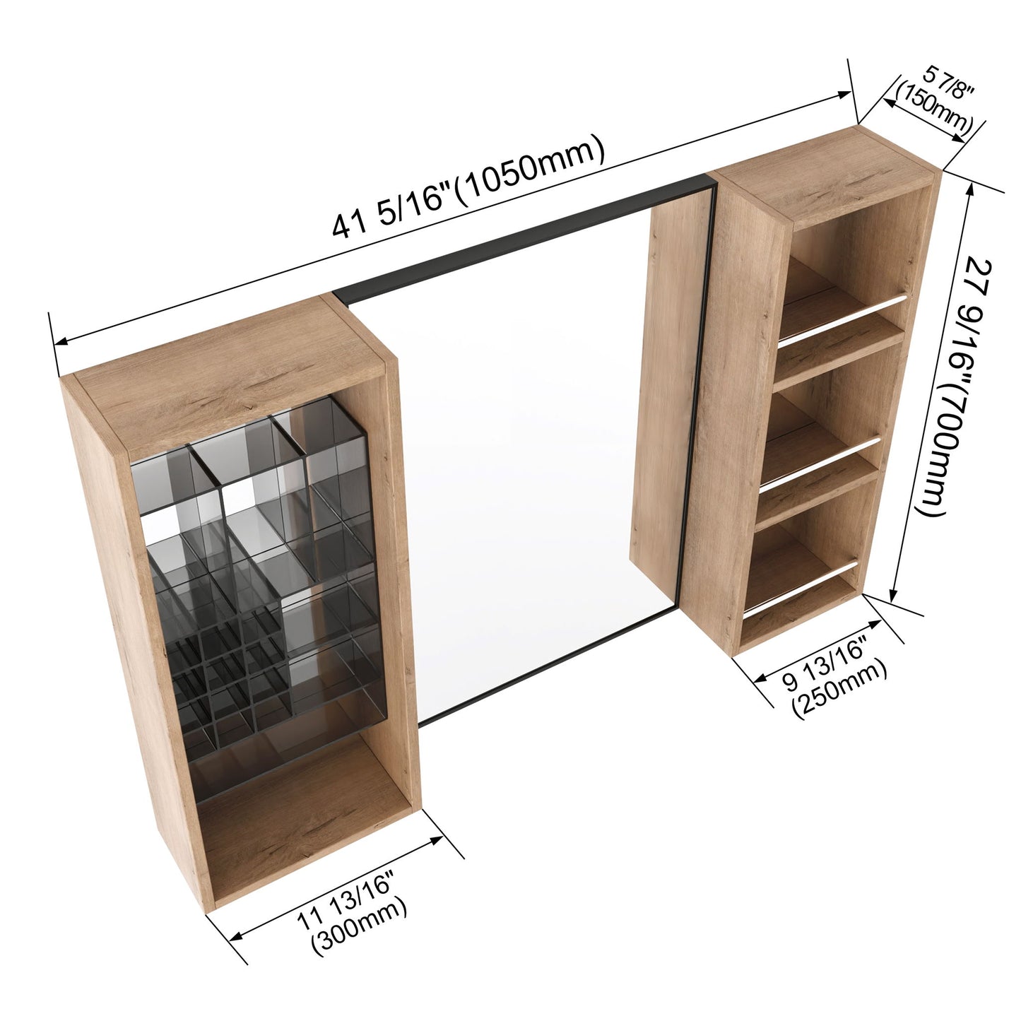 41.3" Wall Mounted Bathroom Cabinet With Storage - Imitative Oak