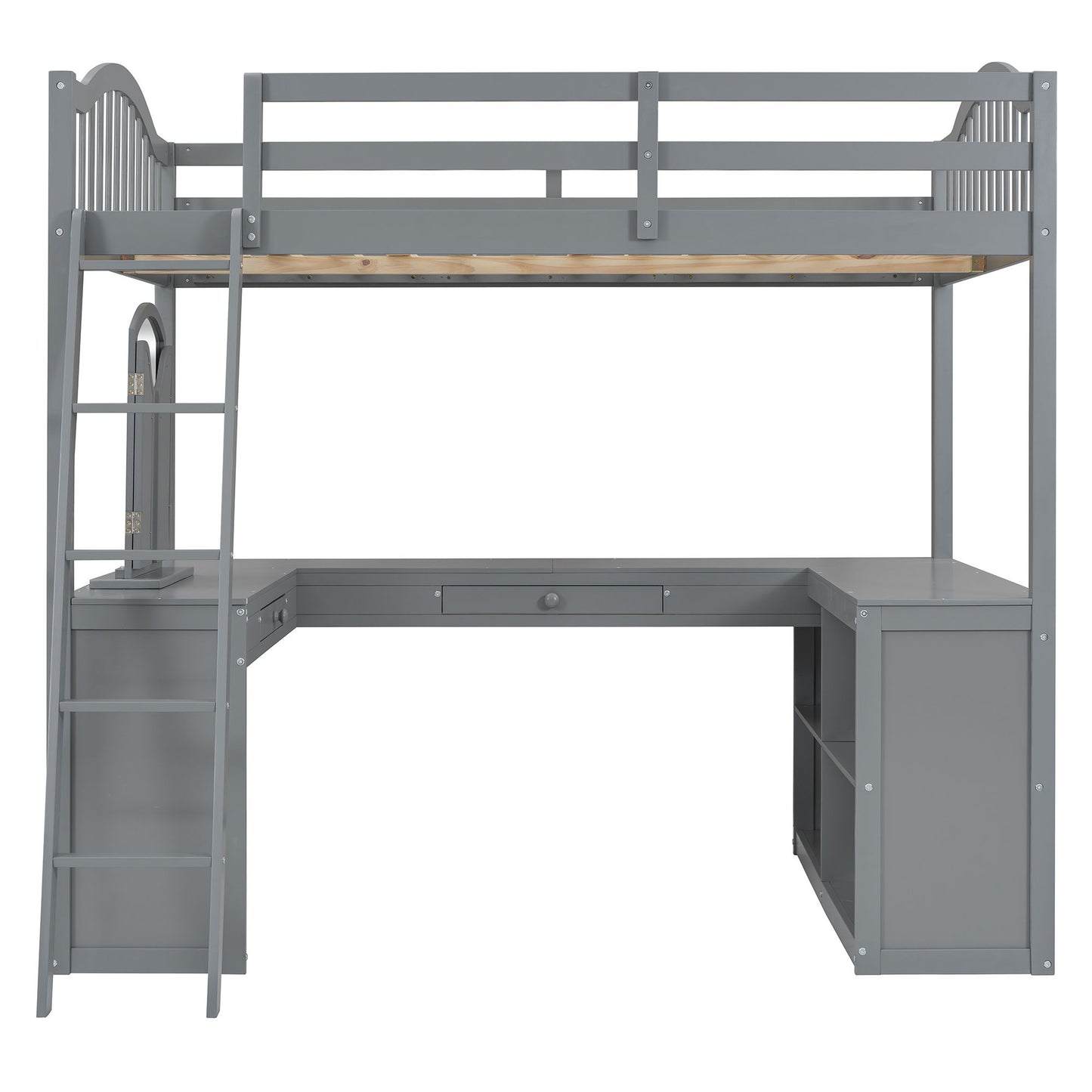 Loft Bed With Drawers, Cabinet, Shelves With Desk