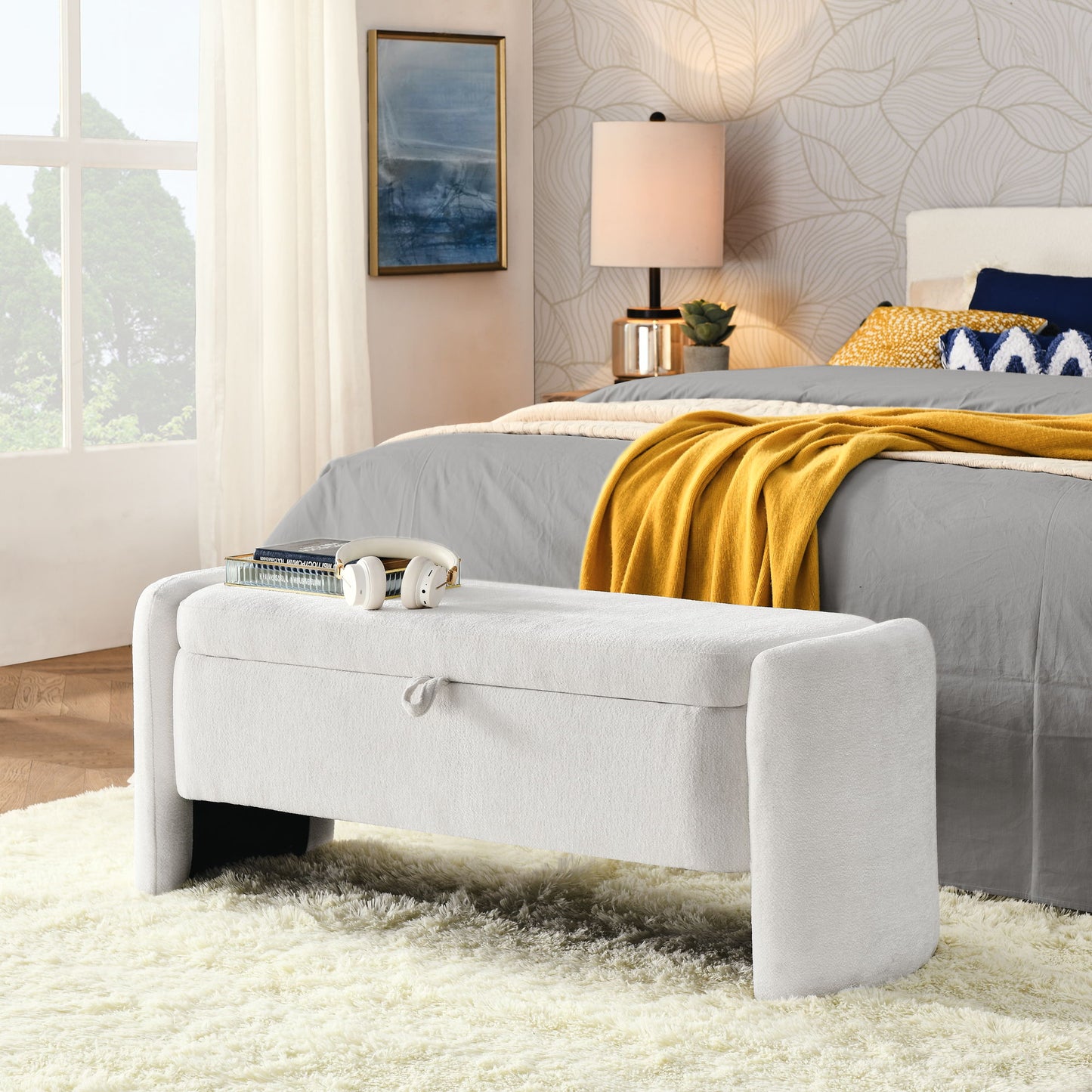 Oval Ottoman Storage Bench Chenille Bench With Large Storage Space For The Living Room, Entryway And Bedroom