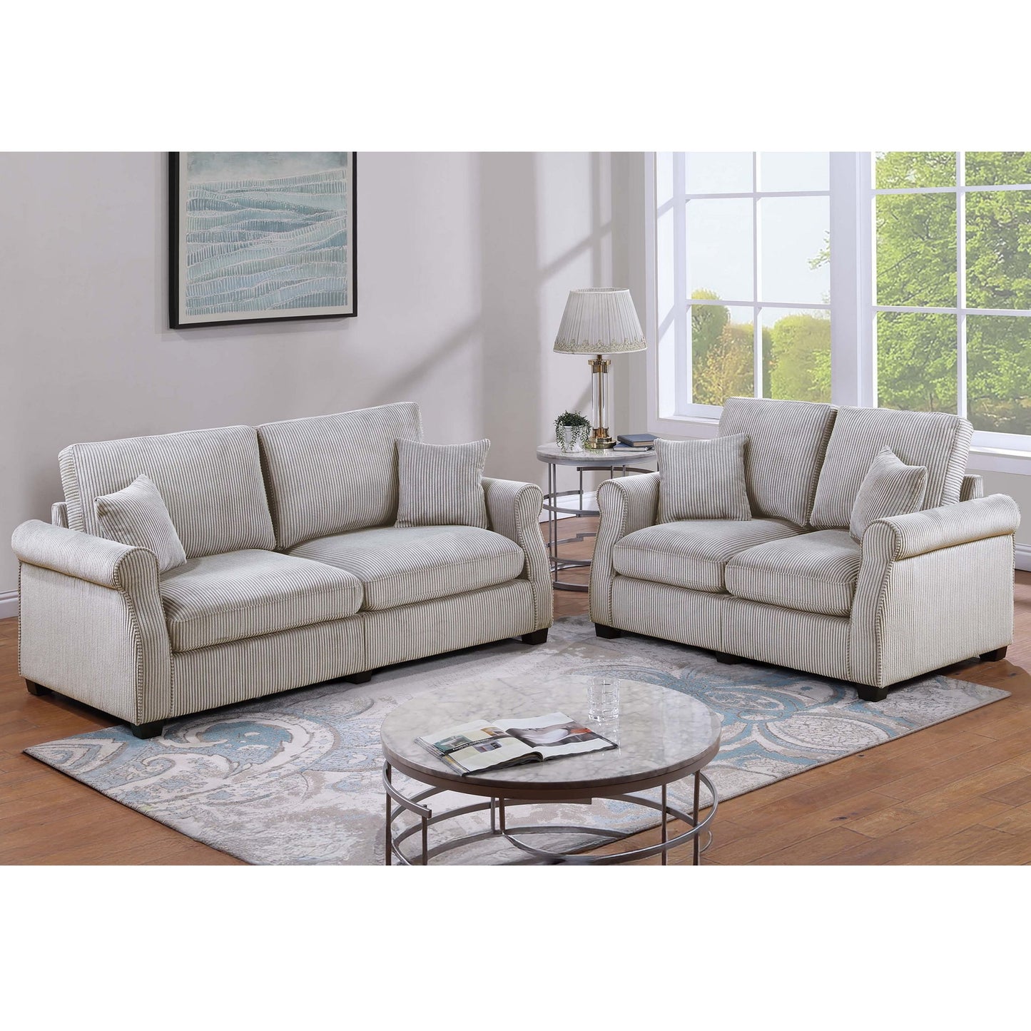 Contemporary 2 Piece Sofa Set With Matching Pillows