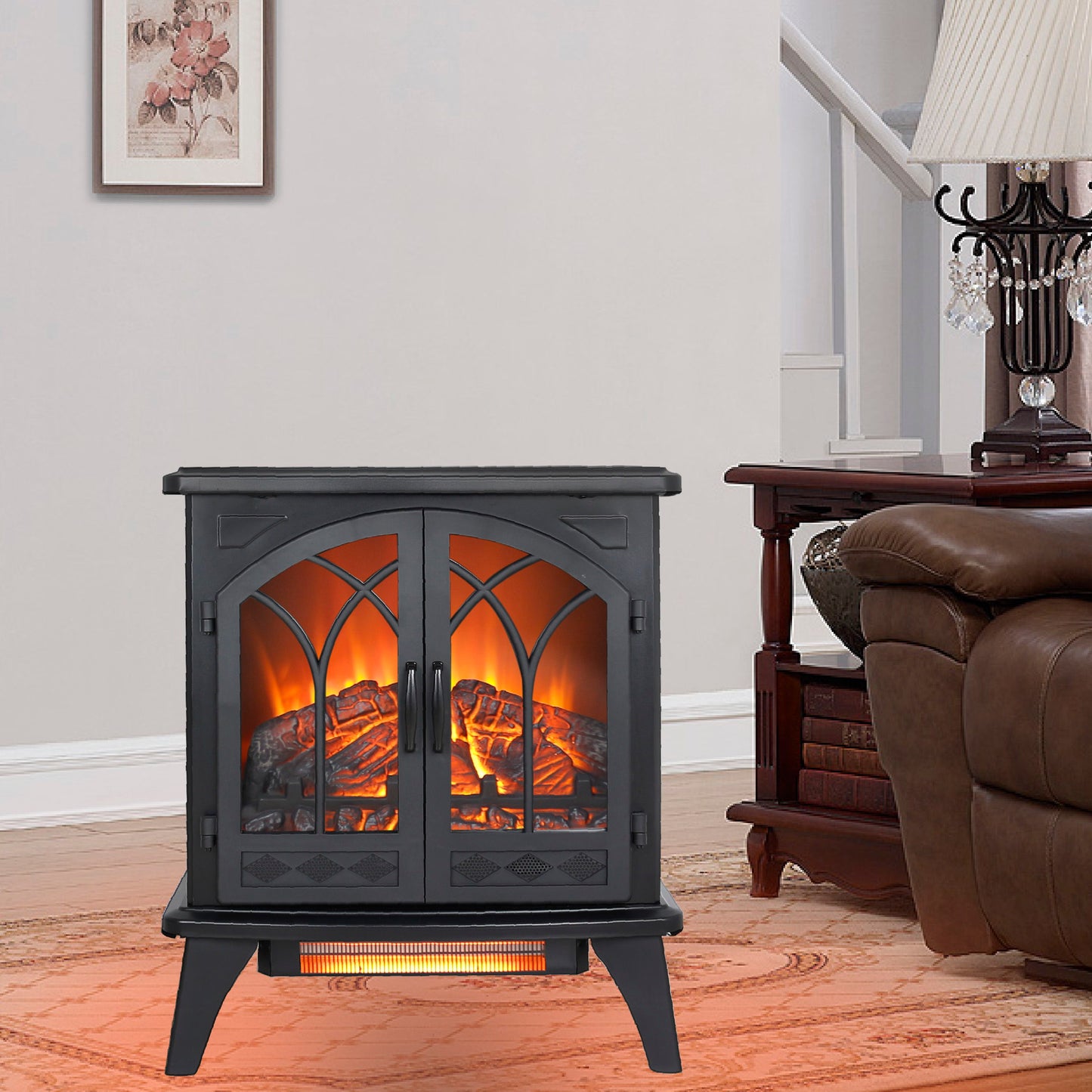 24" 3D Flame Electric Infrared Quartz Fireplace Stove With Remote Control - Antique Black