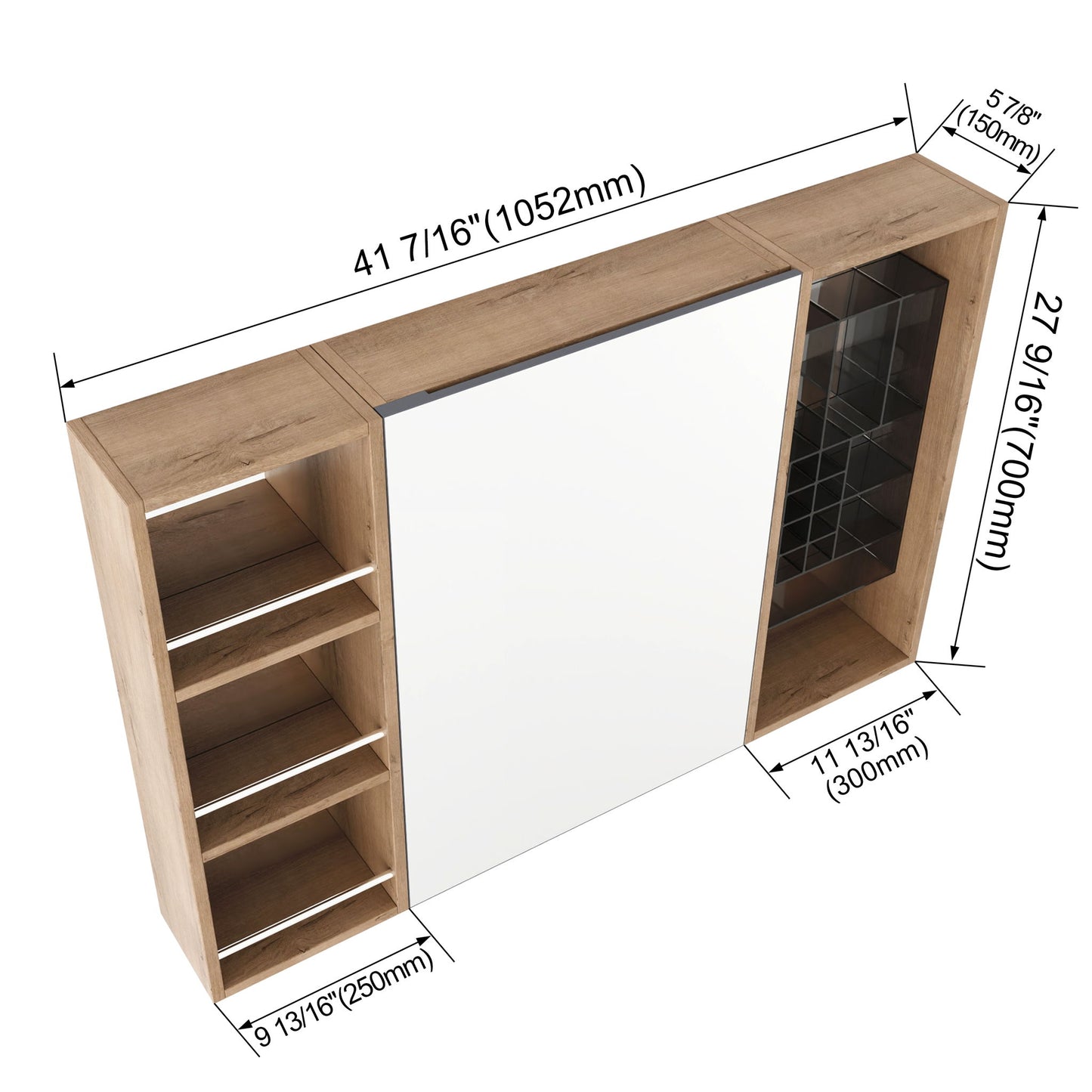Wall Mounted Bathroom Mirror Cabinet With Adjustable Shelves Storage Cabinet - Imitative Oak