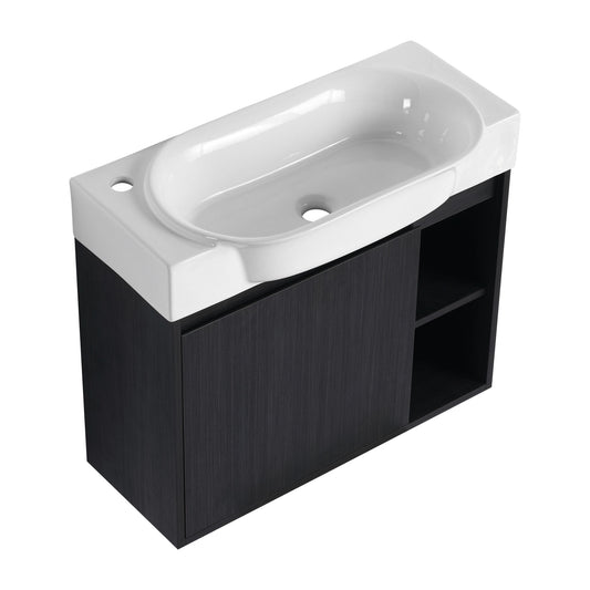 28" Wall Mounted Bathroom Vanity With Sink & Soft Close Door - Black Chestnut