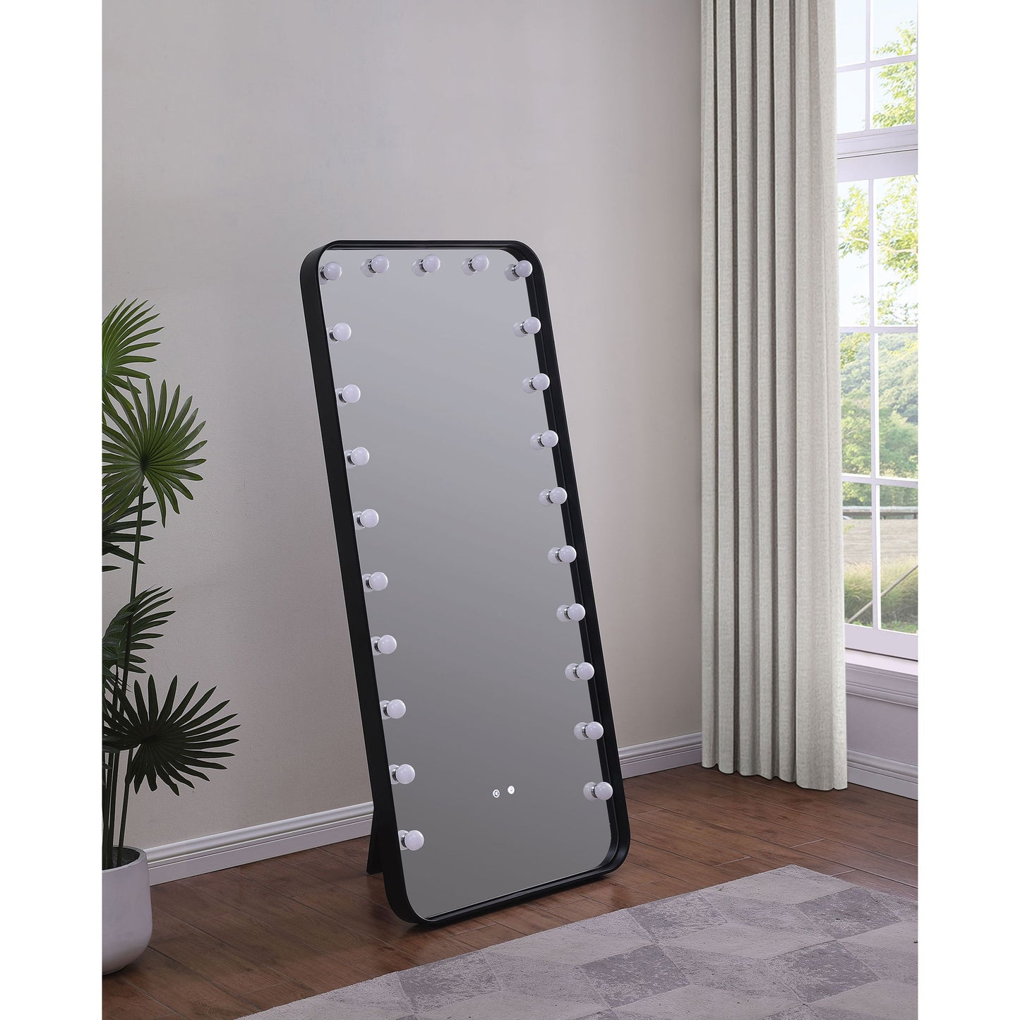 Villancourt - LED Standing Mirror With Speakers - Black