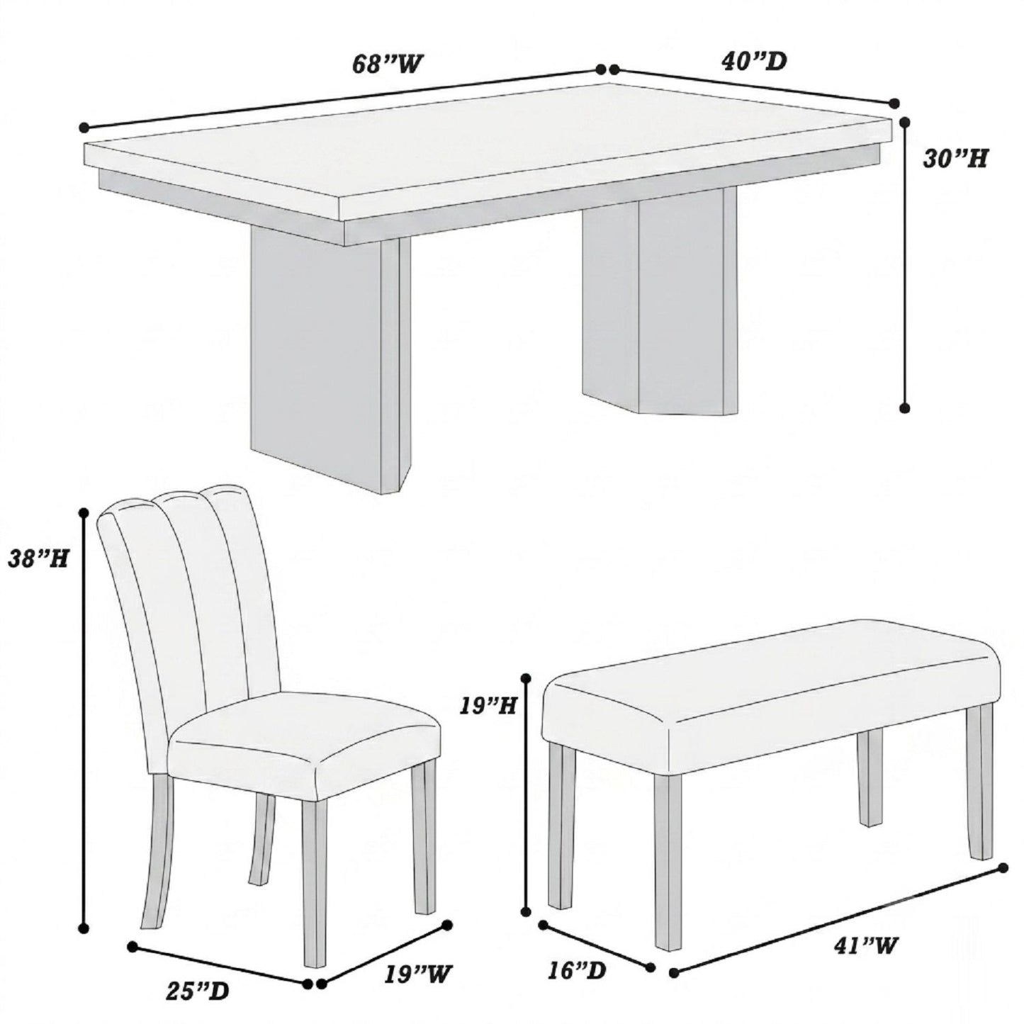 2 Tone Dining Table Set With Upholstered Side Chairs