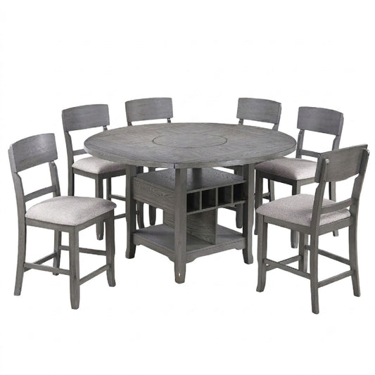 Contemporary Counter Height Dining Set With Built In Lazy Susan