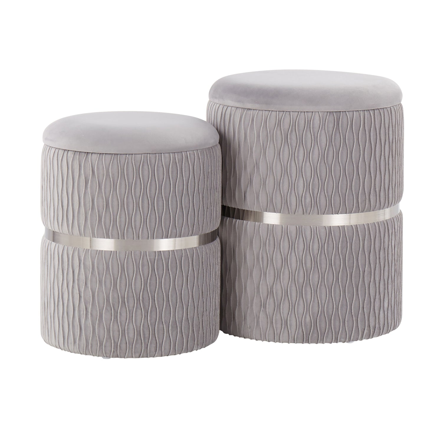 Cinch - Contemporary / Glam Nesting Ottoman Set - Chrome / Silver