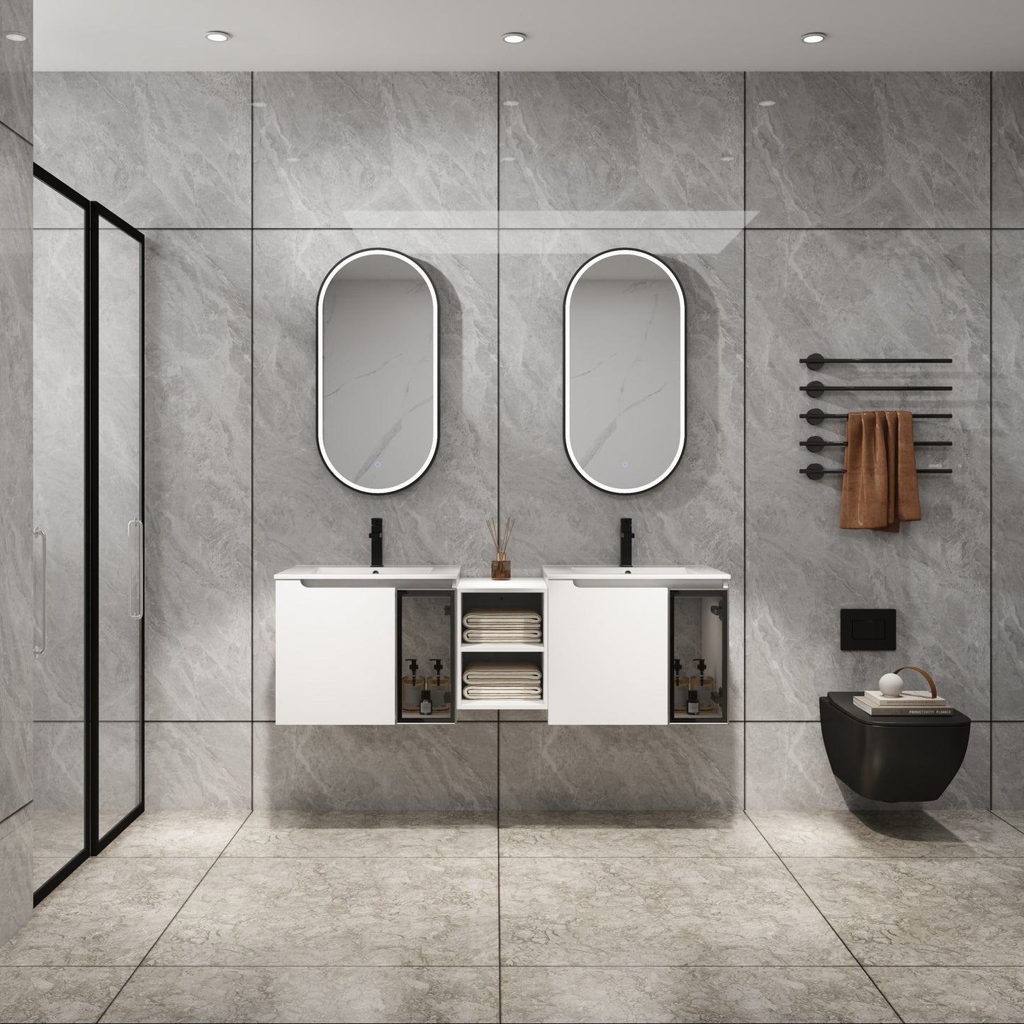 Wall Mounted Bathroom Vanity With Sink, Soft Close Doors, Cabinet & Half Door