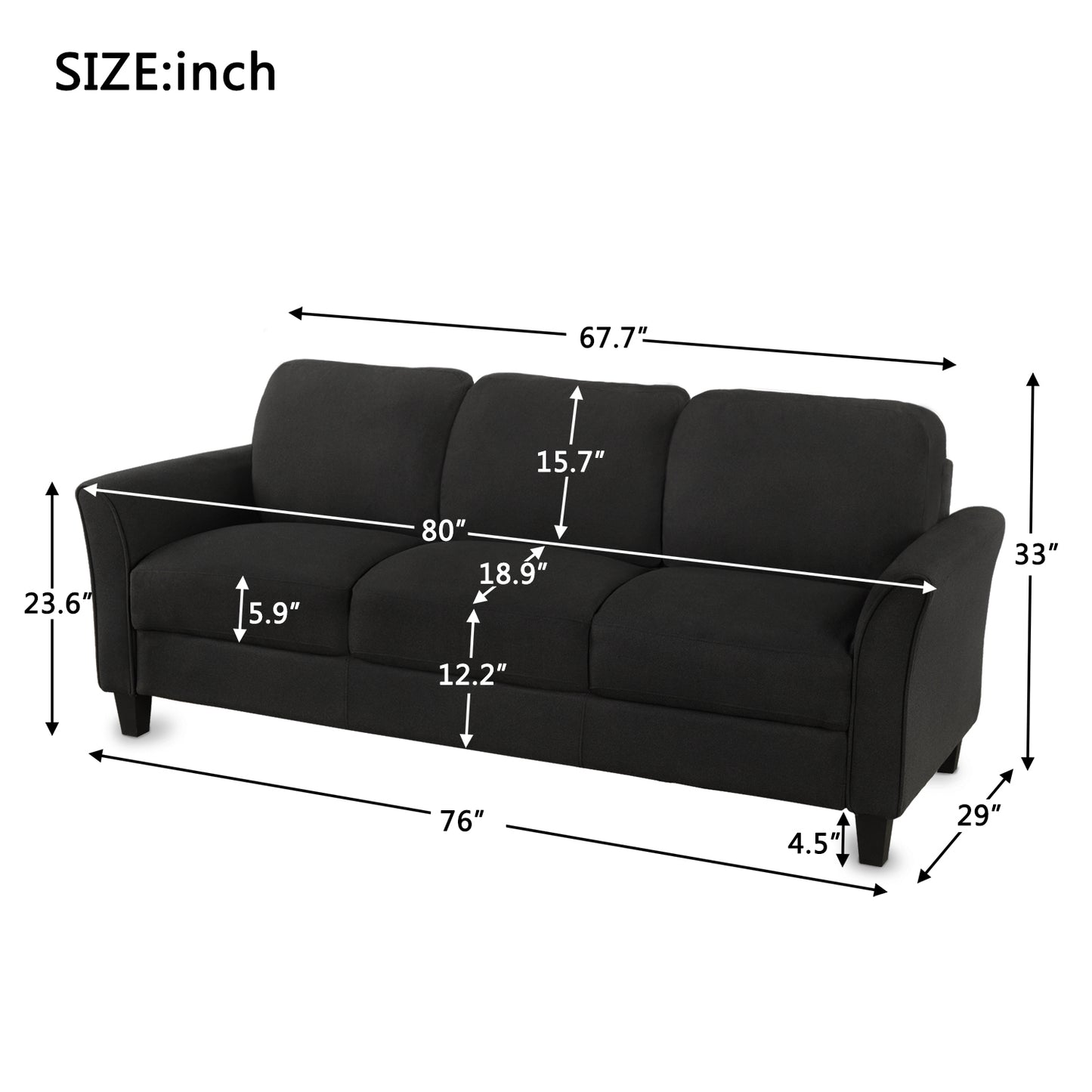 3-Seat Sofa Living Room Linen Fabric Sofa (3-Seat Sofa)