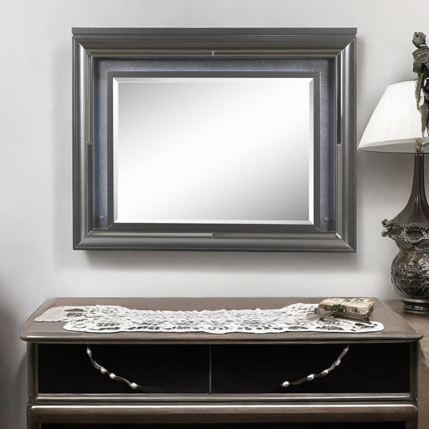 Sawyer - Metallic Mirror With LED - Gray