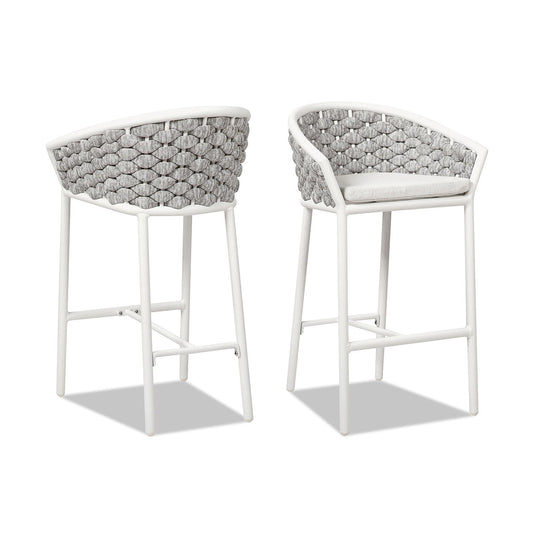 Rowan - Rope Barrel Low Back Patio Counter Stool (Set of 2) - Optic White