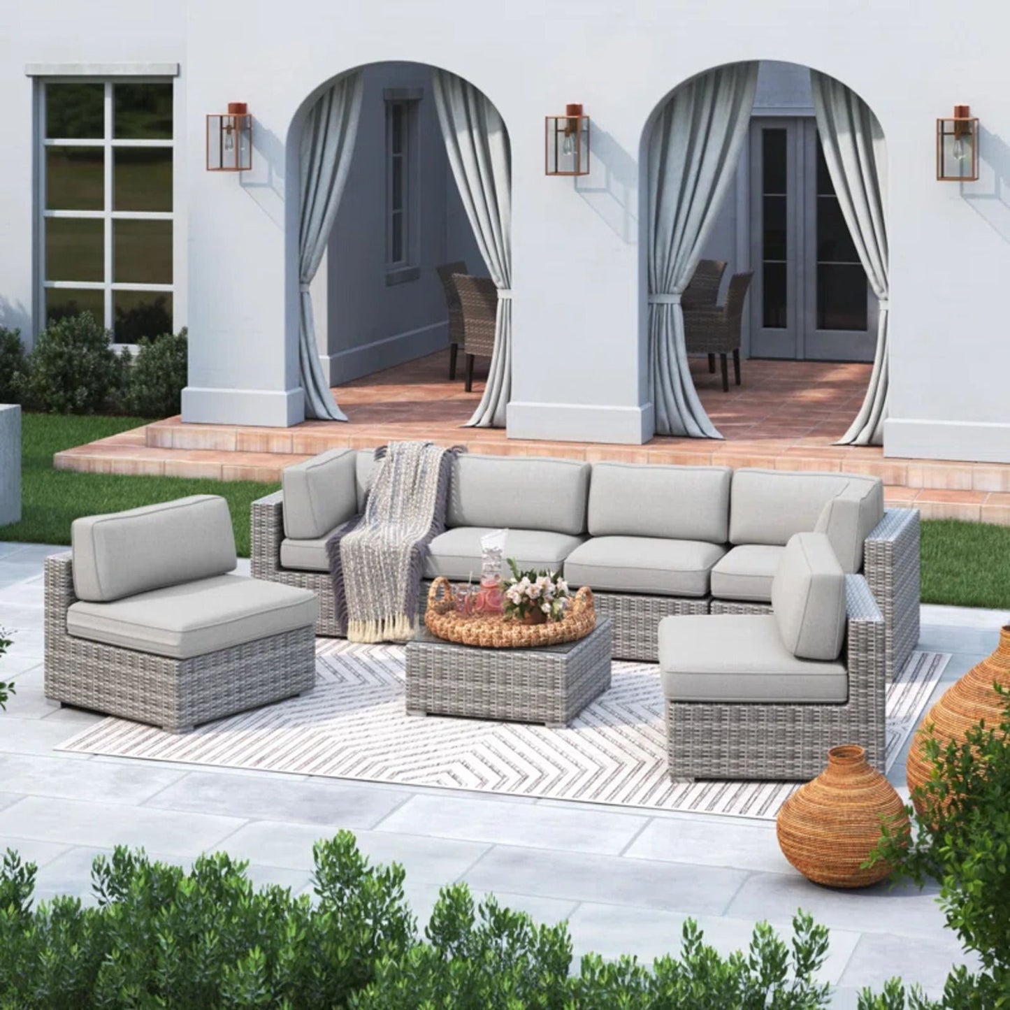Outdoor Wicker Seating Group With Cushions