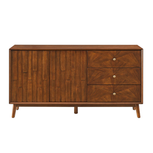 TV Stand With Storage, Entertainment Center, 3 Drawers And 2 Doors For Living Room - Walnut