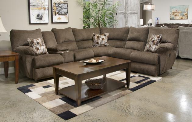 Catnapper Elliott Sectional collection arrangement; coordinating pieces sold separately in Chocolate