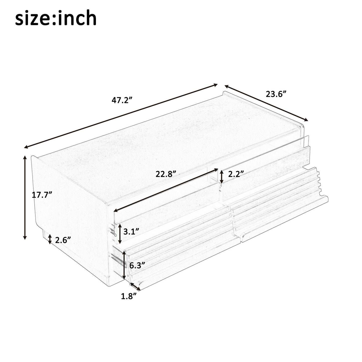 Modern Rectangle Coffee Table With 4 Drawers And 2 Display Shelves