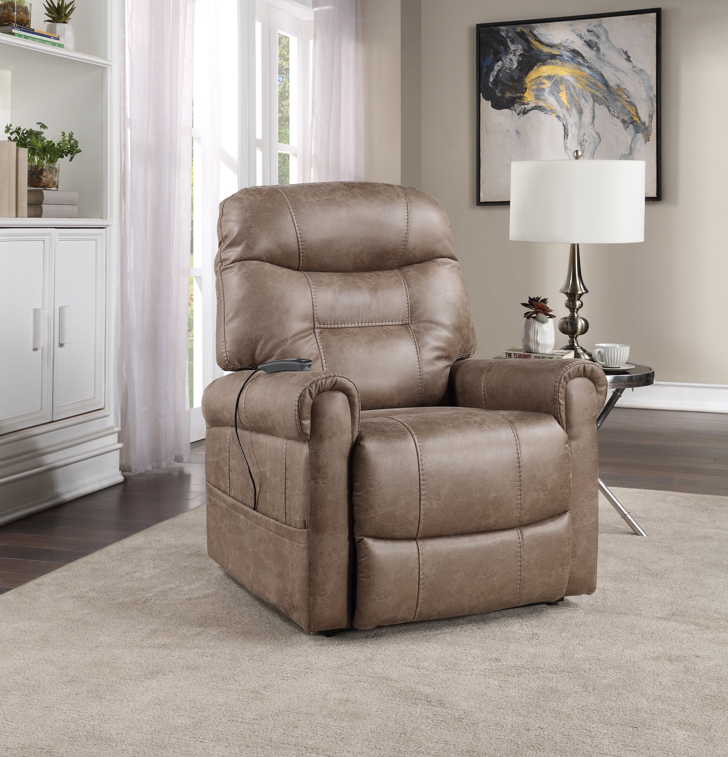 Steve Silver Classic Rolled Arm Power Lift-Chair Recliner - Heat, Adjustable Massage - Plush Seating, High-Grade Polyester Fabric