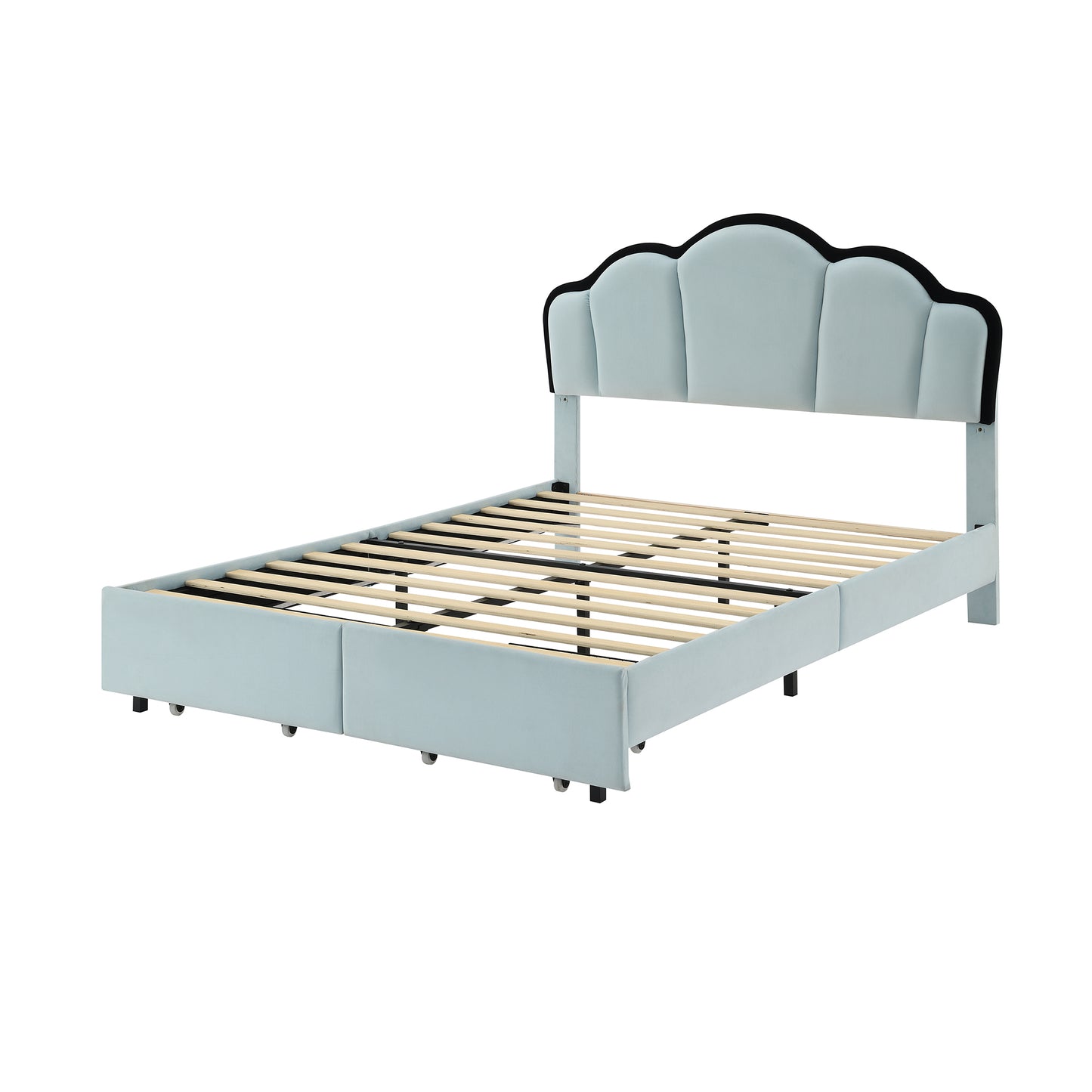 Full Size Upholstered Princess Platform Bed with LED and 2 Storage Drawers, Blue