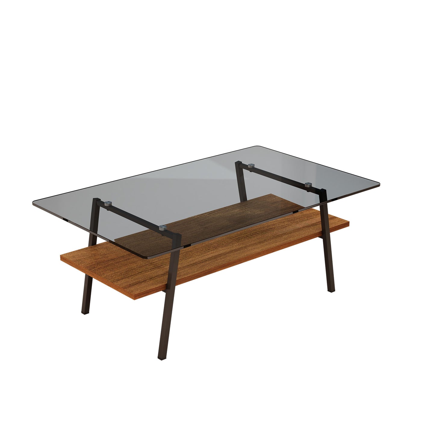 Rectangle Coffee Table, Tempered Glass Tabletop With Metal Legs