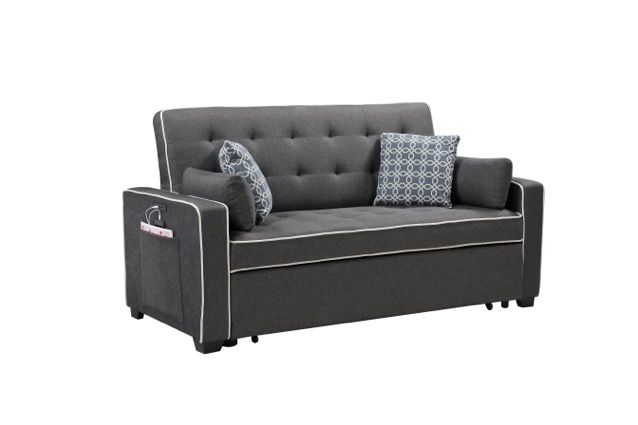 Austin - Modern Sleeper Sofa With 2 USB Charging Ports And 4 Accent Pillows - Gray