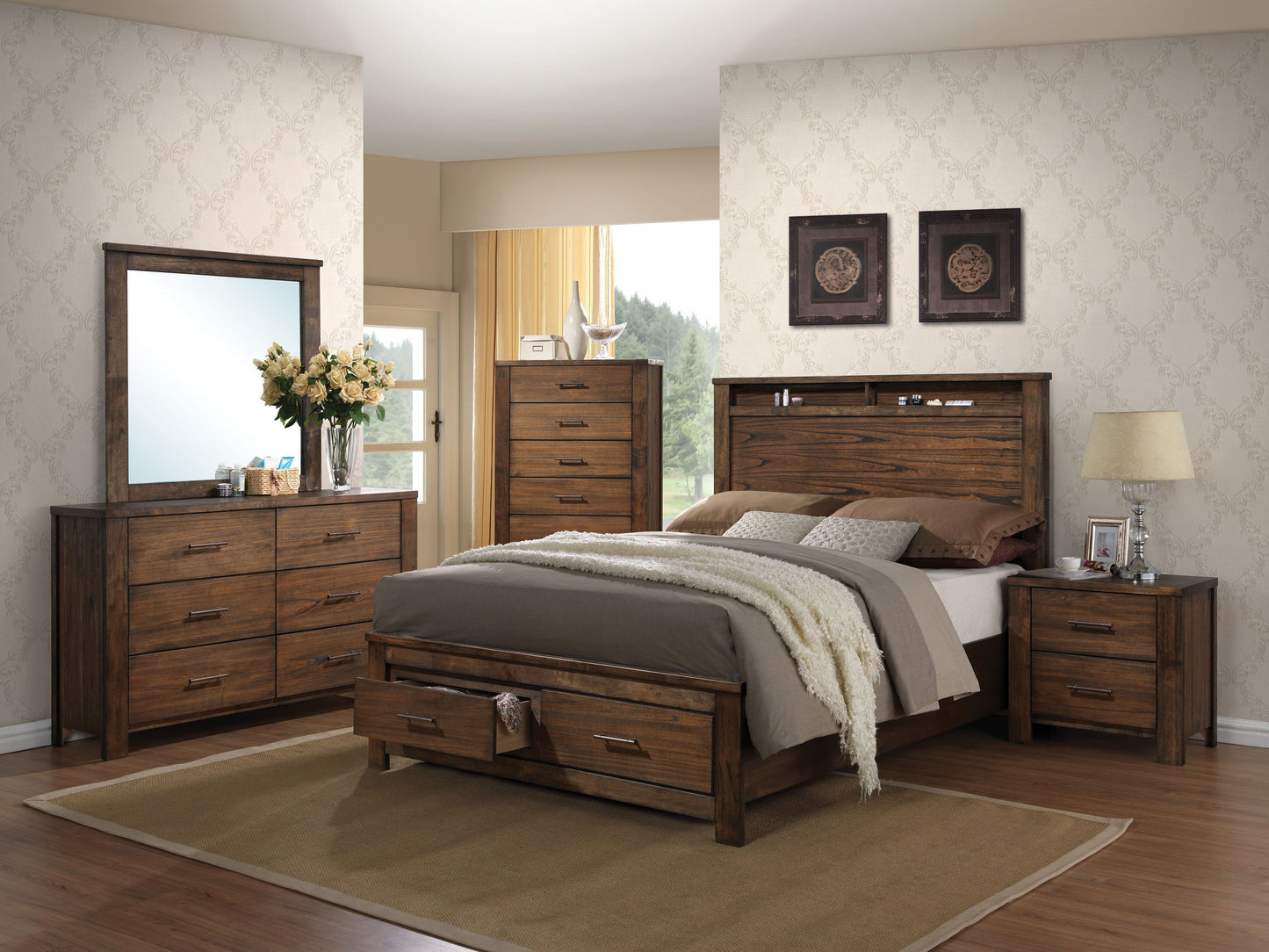 Merrilee - Eastern King Bed With Storage - Oak