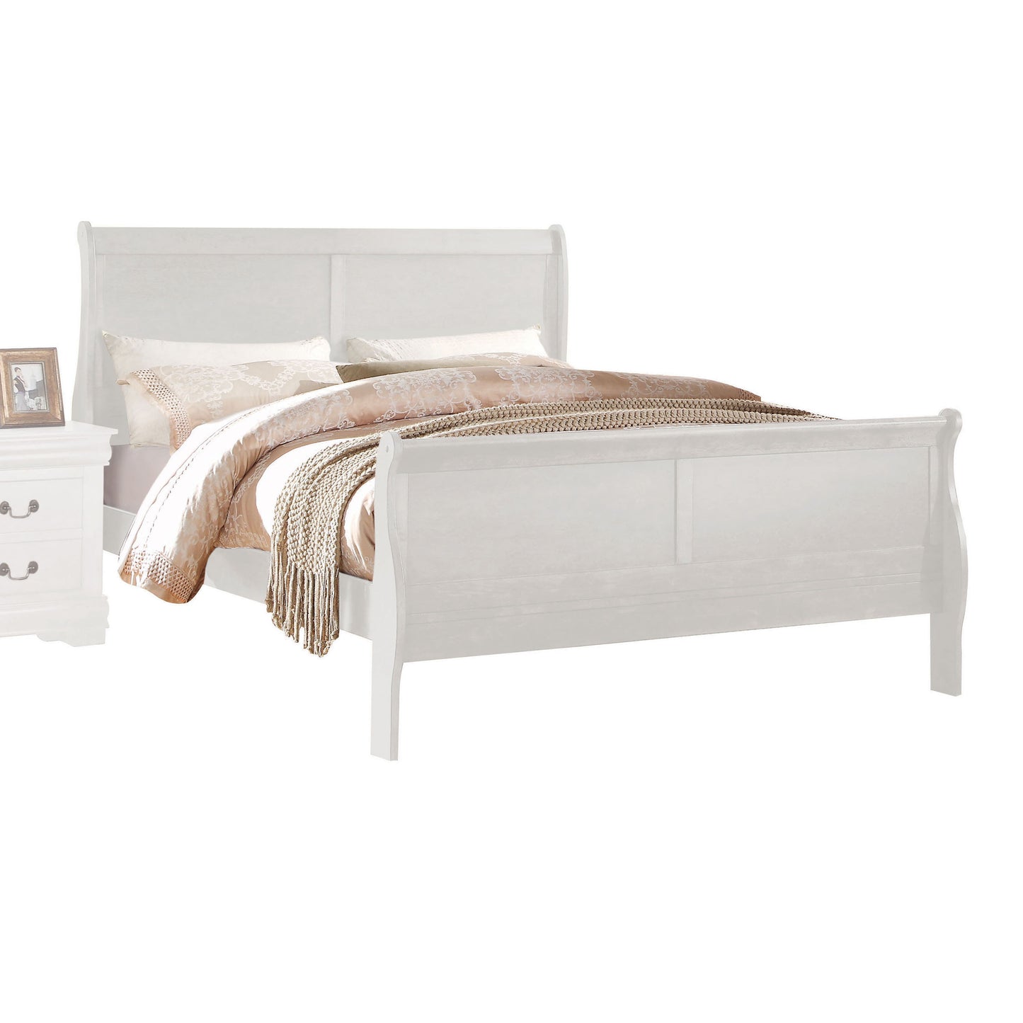 Louis Philippe White Finish 4 PCS Bedroom Set (E. King)