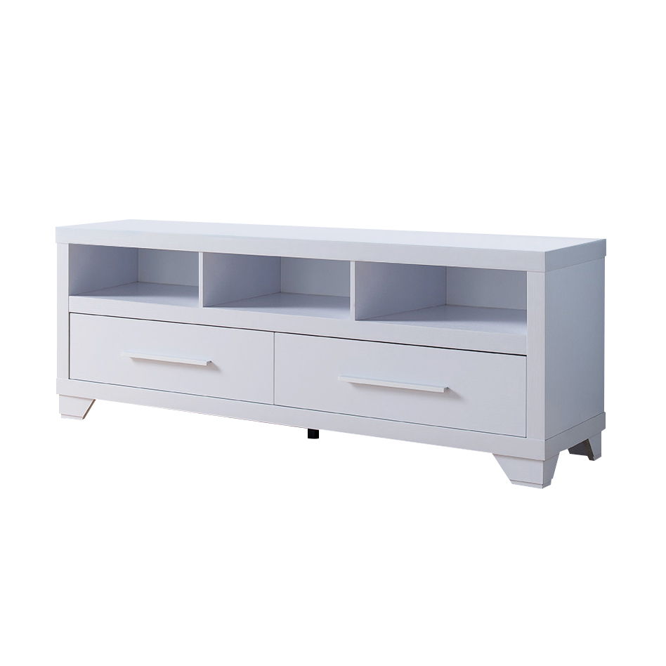 Modern White TV Media Stand, Home Entertainment Center With Open Shelving And Two Drawers - White