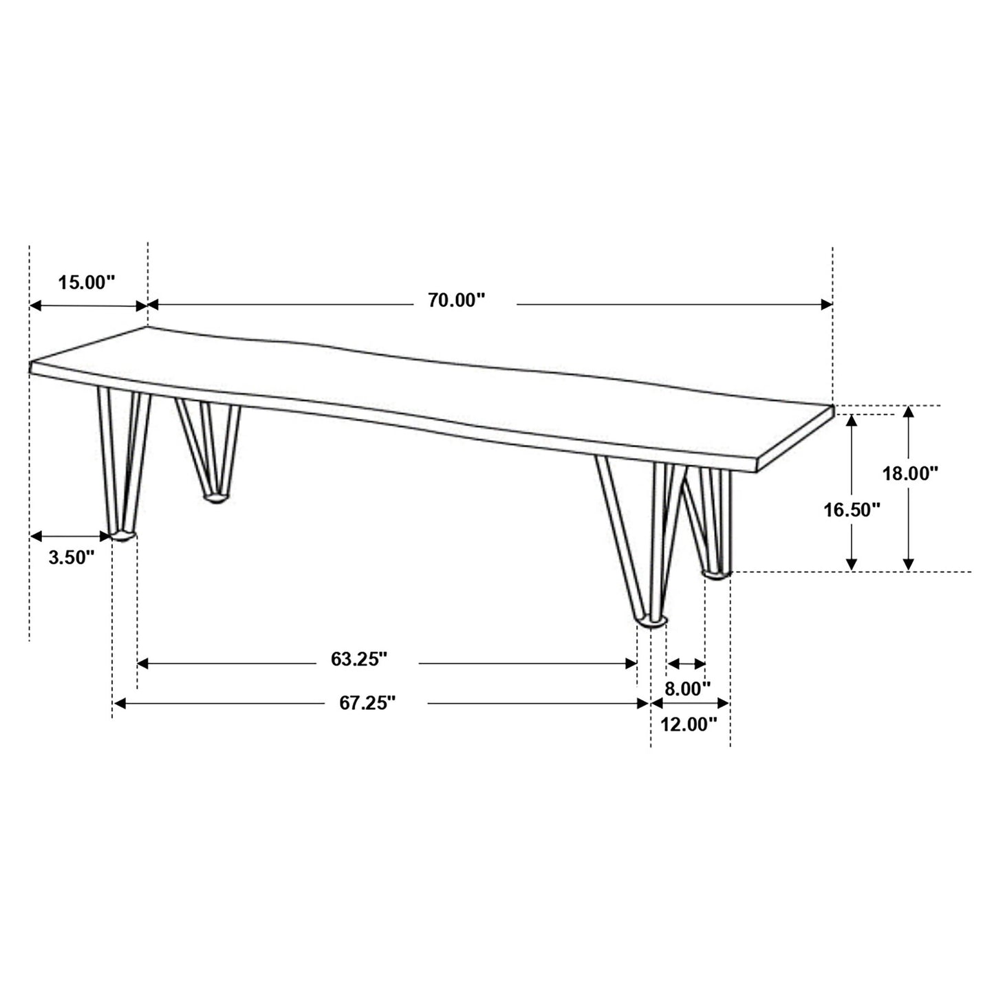 Neve - Sheesham Live Edge Dining Bench With Hairpin Legs - Gray