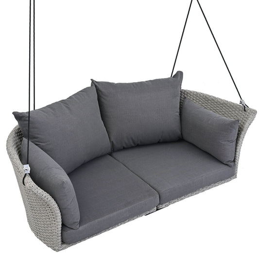 2 Person Hanging Seat, Rattan Woven Swing Chair, Porch Swing With Ropes - Gray / Cushion