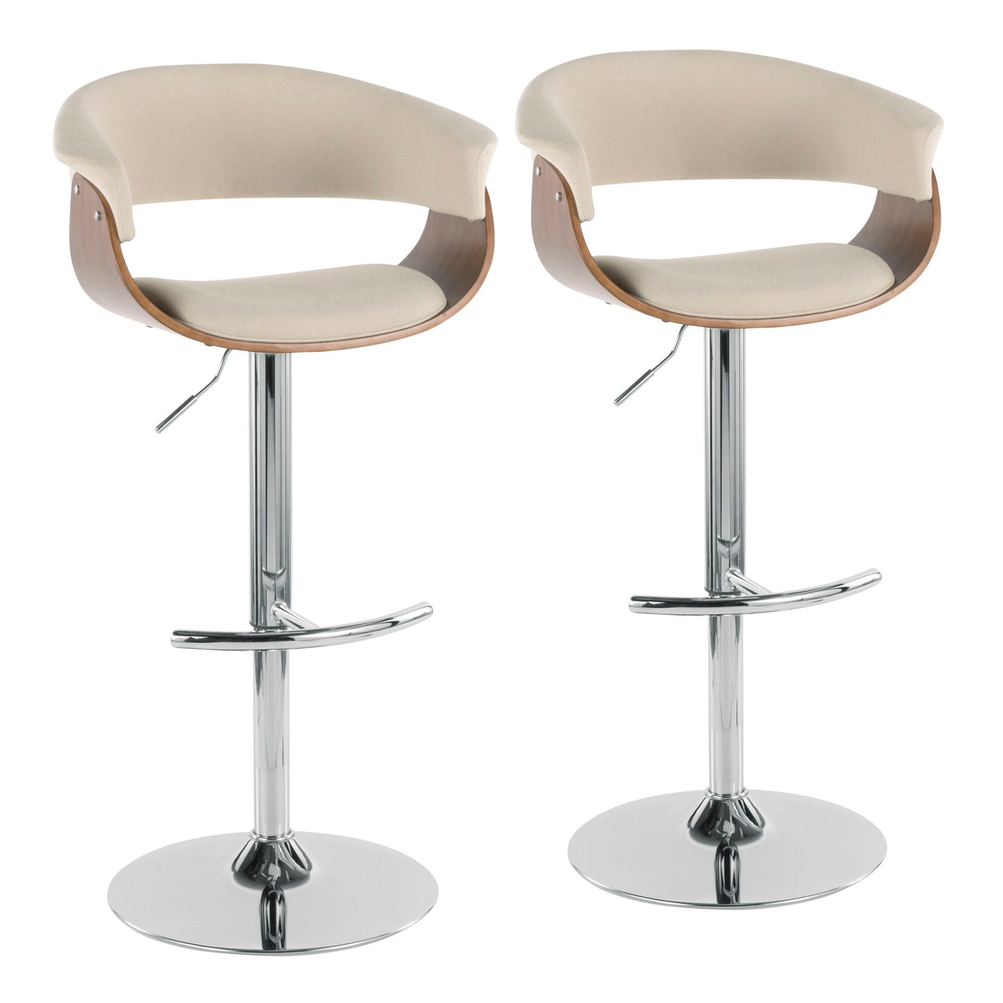 Vintage Mod - Mid Century Modern Adjustable Height Barstool With Swivel With Rounded T Footrest (Set of 2)