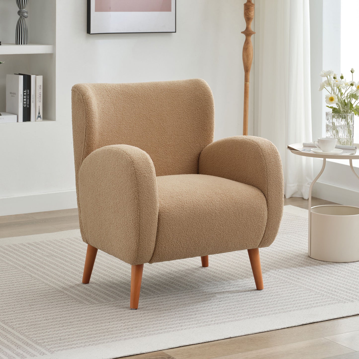 Modern Wing Back Lounge Chair Stylish Design, Soft Fabric, Solid Wood Legs, Durable Frame