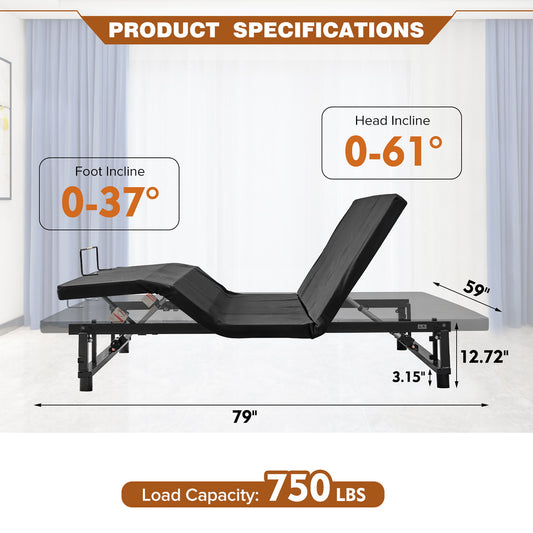 Adjustable Bed Base Frame With Head And Foot Incline Quiet Motor Zero Gravity
