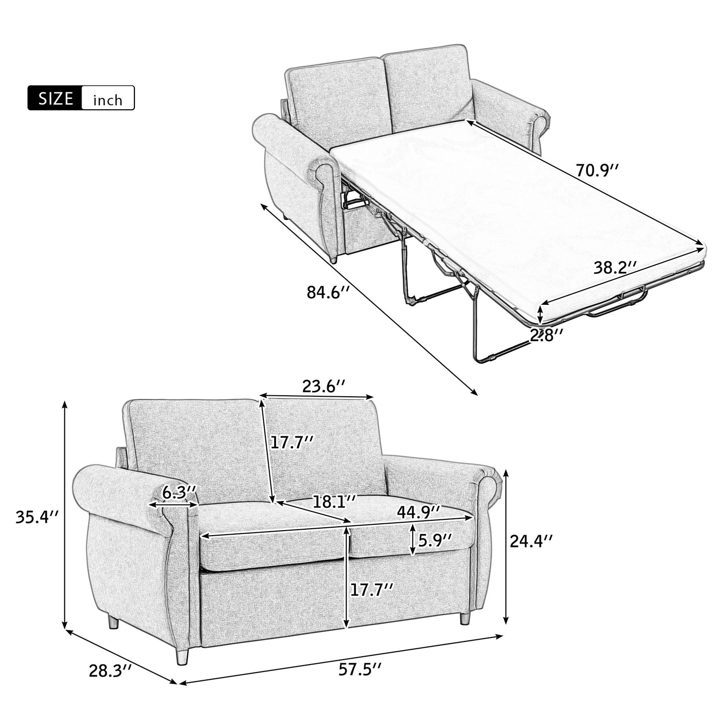 Orisfur Pull Out Sofa Bed Loveseat Sleeper With Twin Size Memory Mattress For Living Room Spaces